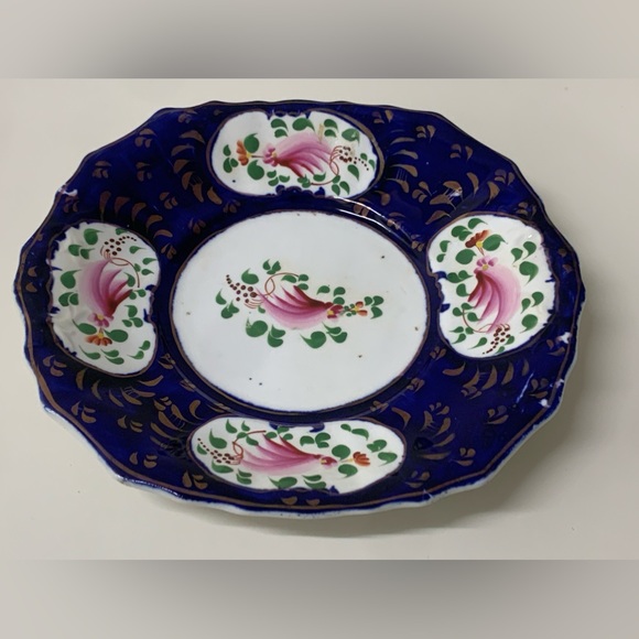 19th Century Vintage Gaudy Welsh Feather Pattern Square Scalloped Plate - Picture 15 of 15